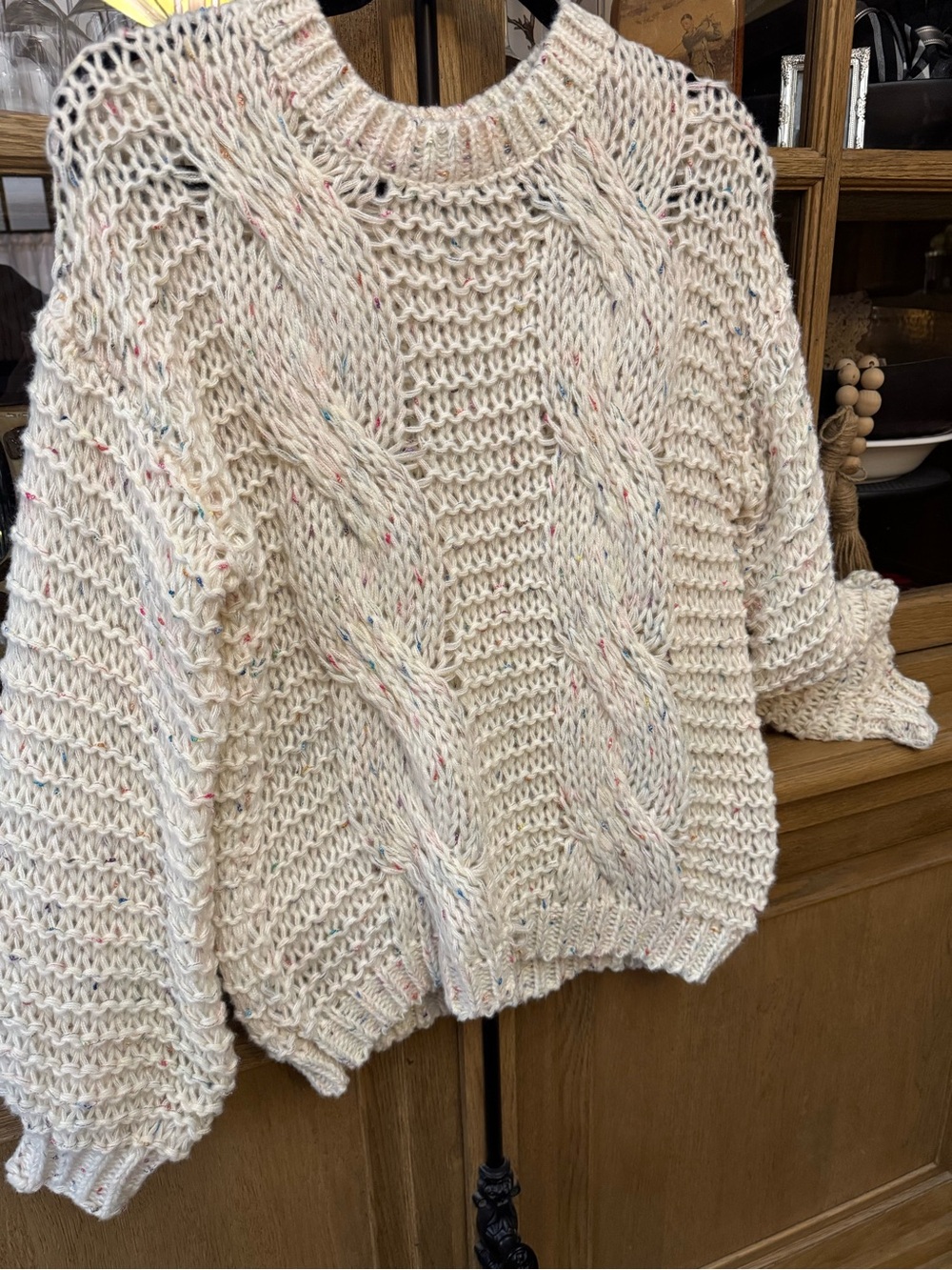 HYFVE Cream Cable Knit Sweater with Pastel Speckle